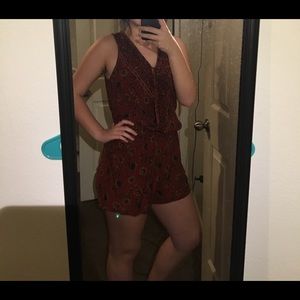 Floral Orange Romper With V-Neck Top